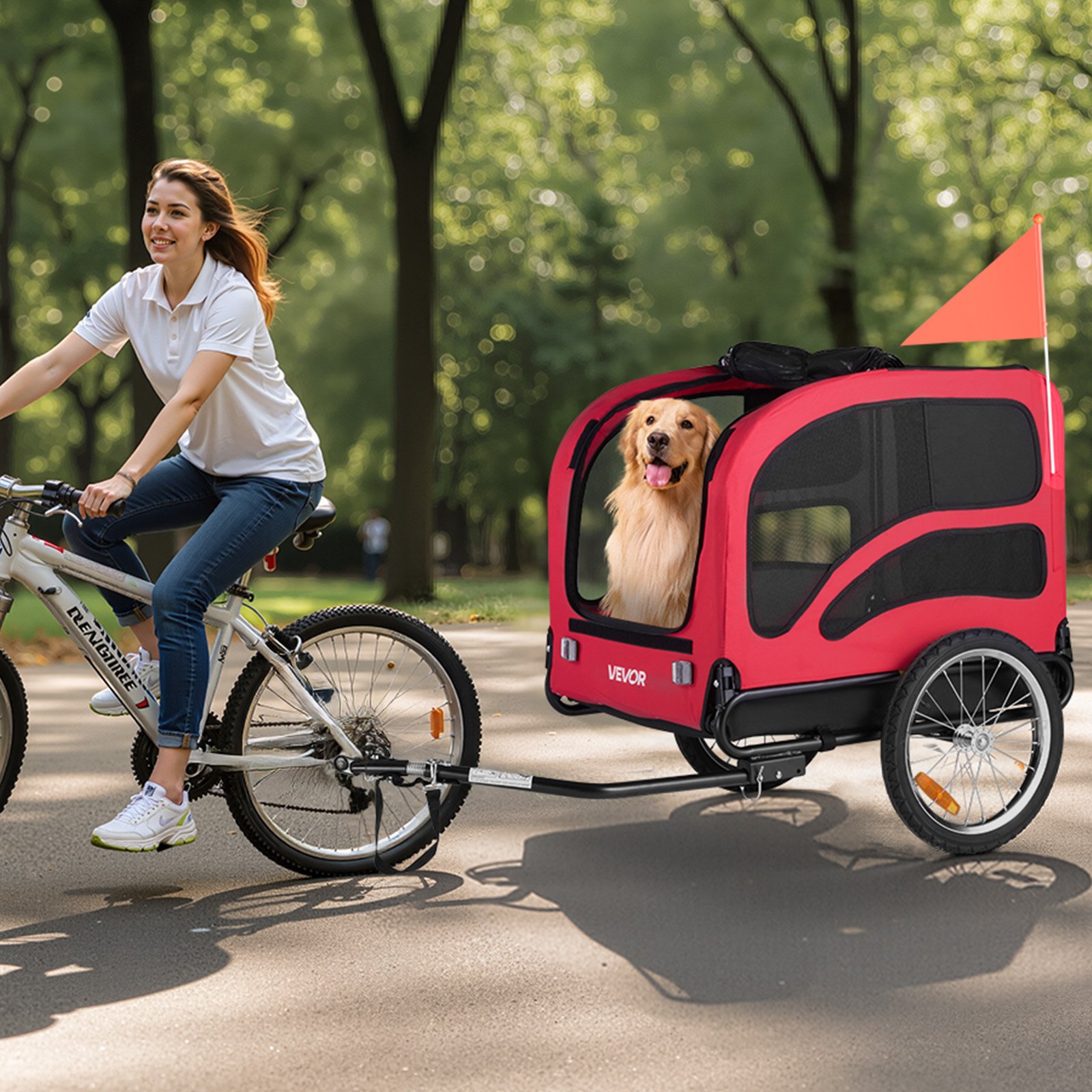 VEVOR Dog Bike Trailer, Supports up to 100 lbs, Pet Cart Bicycle Carrier for Small & Large Dogs, Easy Folding Frame with Quick Release Wheel, Universal Bicycle Coupler, Reflector, Flag, Internal Leash