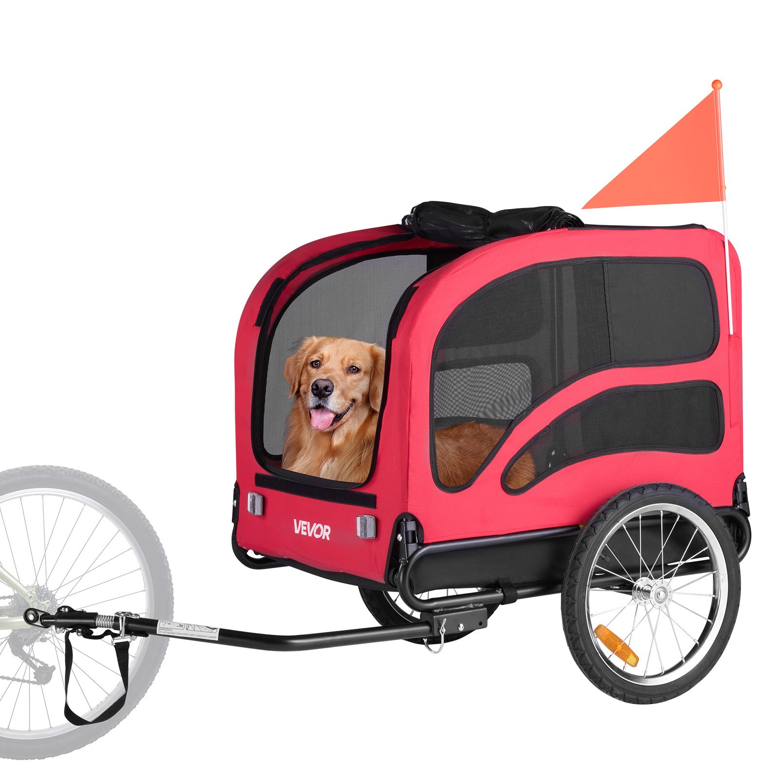 VEVOR Dog Bike Trailer, Supports up to 100 lbs, Pet Cart Bicycle Carrier for Small & Large Dogs, Easy Folding Frame with Quick Release Wheel, Universal Bicycle Coupler, Reflector, Flag, Internal Leash
