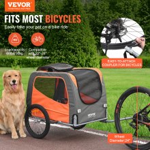 VEVOR Dog Bike Trailer, suporta até 66 libras, porta-bicicletas para carrinho de animais de estimação, estrutura dobrável fácil com rodas de liberação rápida, acoplador universal para bicicletas, refletores, bandeira, dobrável para armazenar, laranja/cinza