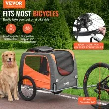 VEVOR Dog Bike Trailer, Supports up to 66 lbs, Pet Cart Bicycle Carrier, Easy Folding Frame with Quick Release Wheels, Universal Bicycle Coupler, Reflectors, Flag, Collapsible to Store, Orange/Gray