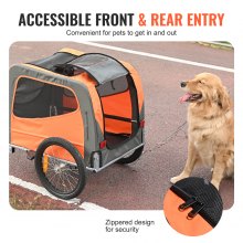 VEVOR Dog Bike Trailer, Supports up to 30 kg, Pet Cart Bicycle Carrier, Easy Folding Frame with Quick Release Wheels, Universal Bicycle Coupler, Reflectors, Flag, Collapsible to Store, Orange/Gray