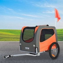 VEVOR Dog Bike Trailer, suporta até 66 libras, porta-bicicletas para carrinho de animais de estimação, estrutura dobrável fácil com rodas de liberação rápida, acoplador universal para bicicletas, refletores, bandeira, dobrável para armazenar, laranja/cinza