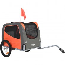 VEVOR Remorcă pentru biciclete pentru câini, susține până la 66 lbs, cărucior de transport pentru biciclete pentru animale de companie, cadru pliabil ușor cu roți cu eliberare rapidă, cuplaj universal pentru biciclete, reflectoare, steag, pliabil pentru depozitare, portocaliu/gri