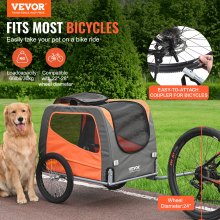 VEVOR Dog Bike Trailer, Supports up to 30 kg, Pet Cart Bicycle Carrier, Easy Folding Frame with Quick Release Wheels, Universal Bicycle Coupler, Reflectors, Flag, Collapsible to Store, Orange/Gray