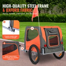 VEVOR Dog Bike Trailer, Supports up to 30 kg, Pet Cart Bicycle Carrier, Easy Folding Frame with Quick Release Wheels, Universal Bicycle Coupler, Reflectors, Flag, Collapsible to Store, Orange/Gray