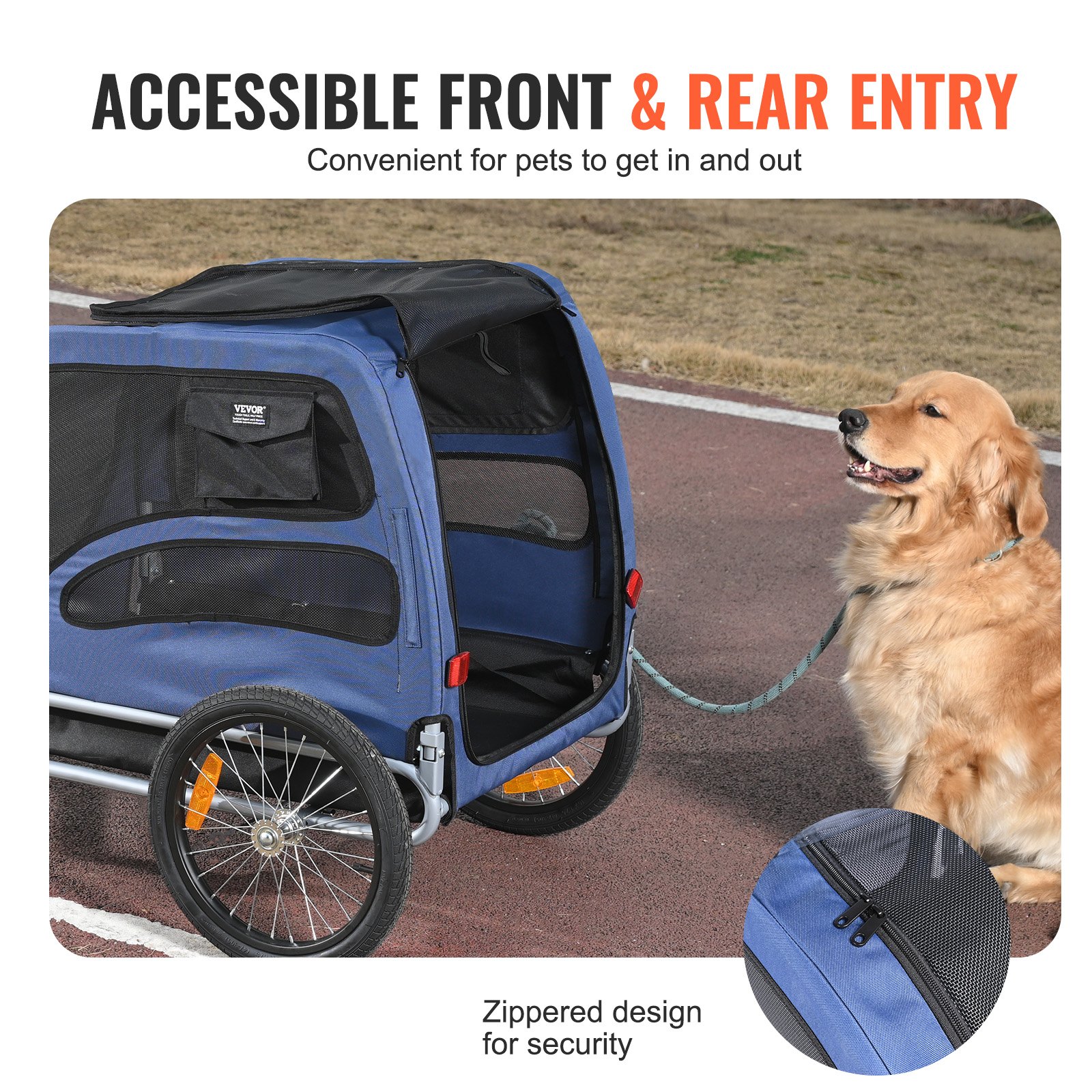 VEVOR Dog Bike Trailer, Supports up to 100 lbs, Pet Cart Bicycle Carrier, Easy Folding Frame with Quick Release Wheels, Universal Bicycle Coupler, Reflectors, Flag, Collapsible to Store, Blue/Black