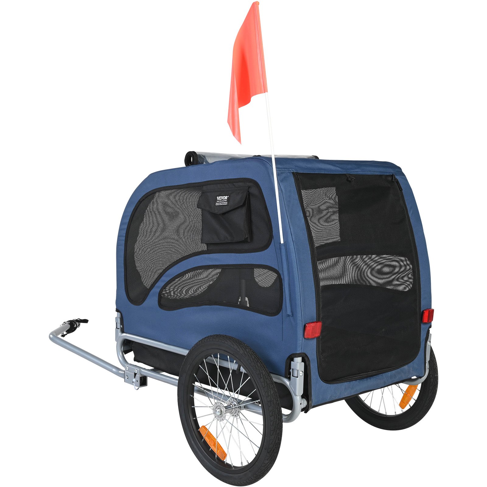 VEVOR Dog Bike Trailer, Supports up to 100 lbs, Pet Cart Bicycle Carrier, Easy Folding Frame with Quick Release Wheels, Universal Bicycle Coupler, Reflectors, Flag, Collapsible to Store, Blue/Black