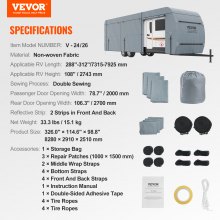 VEVOR Travel Trailer Cover, 7.3-7.9m RV Cover, 4-Layer Non-Woven Fabric Camper Cover, Waterproof, Windproof And Wear-Resistant Class A RV Cover, Rip-Stop Camper Cover with Storage Bag and Patches