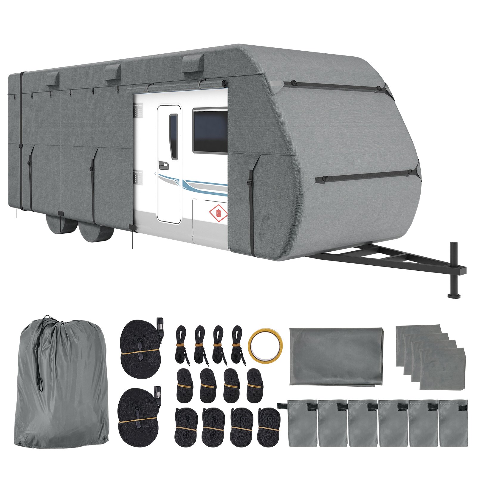 VEVOR Travel Trailer Cover, 28-31 ft RV Cover, Top 300D Oxford Fabric Camper Cover, Waterproof, Windproof and Rip-Stop Class A RV Cover, with Storage Bag, Repair Patches, Straps and Tire Covers