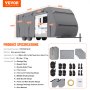 VEVOR Travel Trailer Cover, 18-20 ft RV Cover, 4-Layer Non-Woven Fabric Camper Cover, Waterproof, Windproof and Rip-Stop Class A RV Cover, with Storage Bag, Repair Patches, Straps and Tire Covers