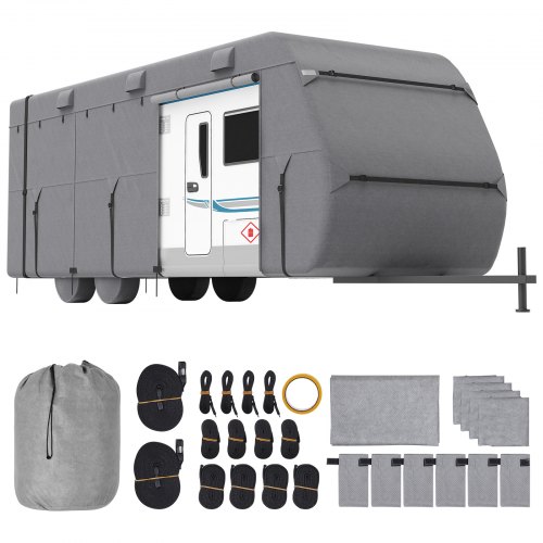 VEVOR Travel Trailer Cover, 20-22 ft RV Cover, 4-Layer Non-Woven Fabric Camper Cover, Waterproof, Windproof and Rip-Stop Class A RV Cover, with Storage Bag, Repair Patches, Straps and Tire Covers
