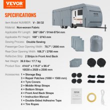 VEVOR Travel Trailer Cover, 9.1-9.8m RV Cover, 4-Layer Non-Woven Fabric Camper Cover, Waterproof, Windproof And Wear-Resistant Class A RV Cover, Rip-Stop Camper Cover with Storage Bag and Patches
