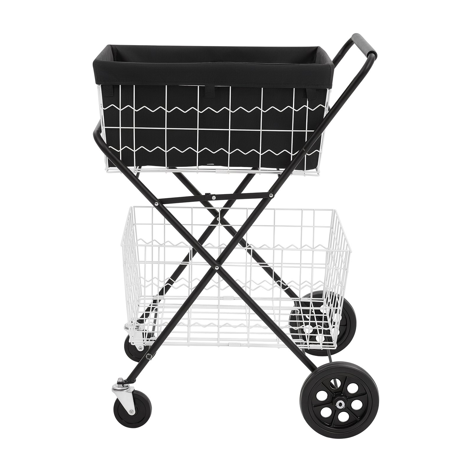 VEVOR Shopping Cart 2-Tier with Wheels Foldable for Grocery 40 kg Capacity, Heavy Duty Utility Cart with 2 Detachable Storage Baskets, 360° Rolling Swivel Wheels, for Groceries, Warehouse, Supermarket
