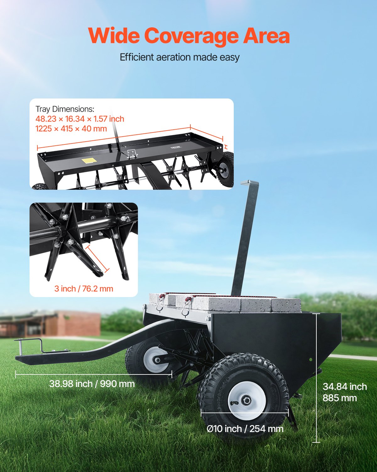 VEVOR Tow Behind Plug Aerator, 48-Inch Tow Behind Lawn Plug Aerator with Universal Hitch, Pull Behind Aerator with Iron Spikes Alternately Arranged, Lawn Aerator Tow Behind for Gardens, Lawns, Farms