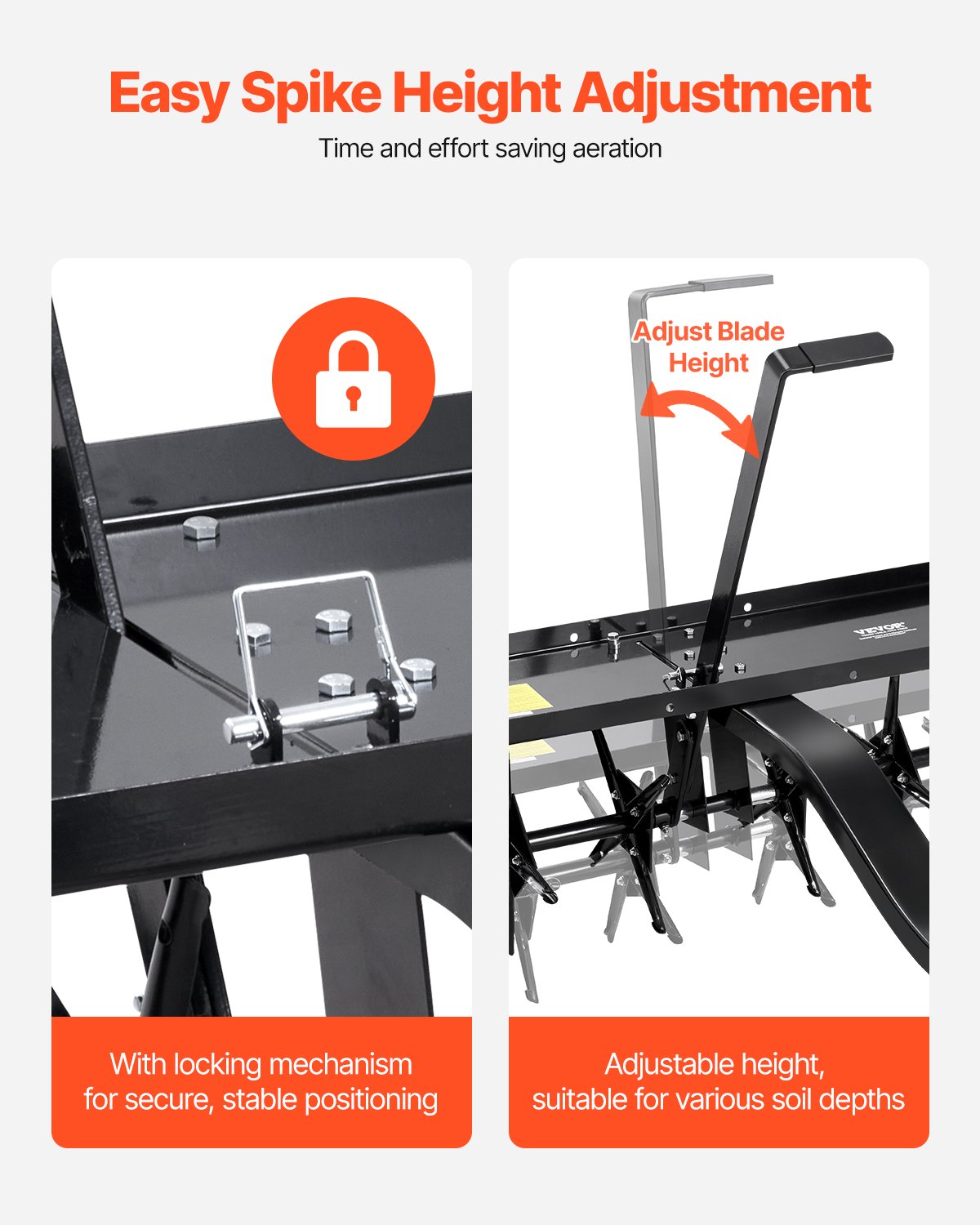 VEVOR Tow Behind Plug Aerator, 48-Inch Tow Behind Lawn Plug Aerator with Universal Hitch, Pull Behind Aerator with Iron Spikes Alternately Arranged, Lawn Aerator Tow Behind for Gardens, Lawns, Farms