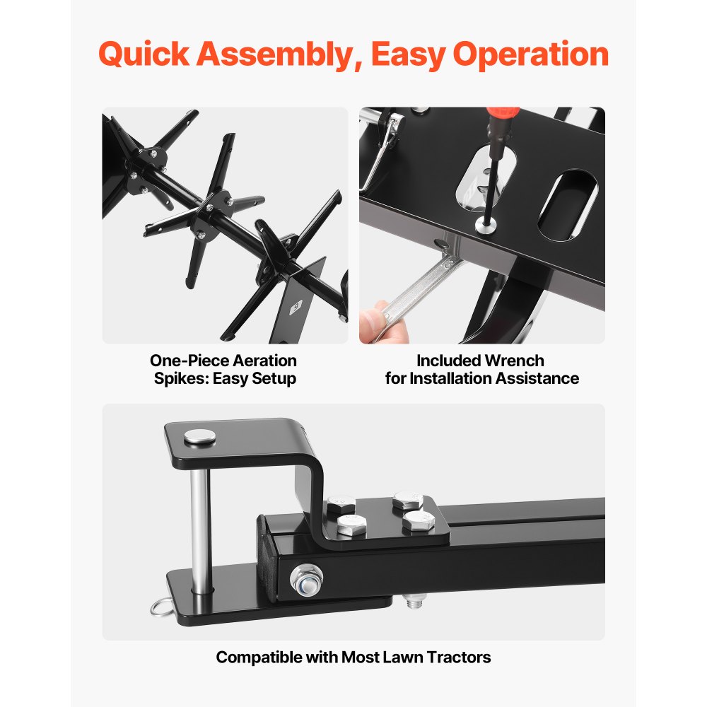VEVOR Tow Behind Plug Aerator, 40 in Lawn Core Aerator Tool Universal Hitch, 120lbs Weight Capacity, Heavy Duty  & Rust-Resistant, Pull Behind Spike Aerators with Tray for Farmland & Garden Tractors