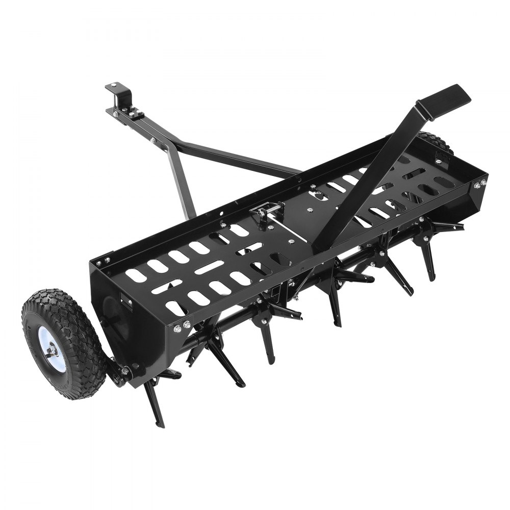 VEVOR Tow Behind Plug Aerator, 40 in Lawn Core Aerator Tool Universal Hitch, 120lbs Weight Capacity, Heavy Duty  & Rust-Resistant, Pull Behind Spike Aerators with Tray for Farmland & Garden Tractors