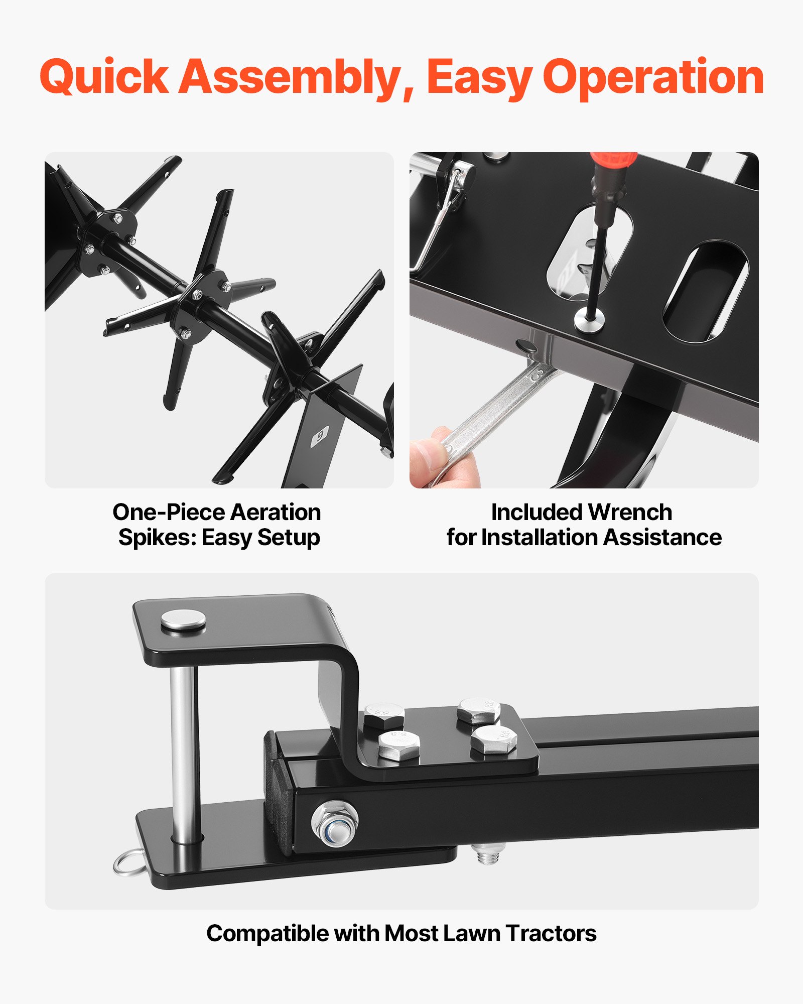 VEVOR Tow Behind Plug Aerator, 40 in Lawn Core Aerator Tool Universal Hitch, 120lbs Weight Capacity, Heavy Duty  & Rust-Resistant, Pull Behind Spike Aerators with Tray for Farmland & Garden Tractors