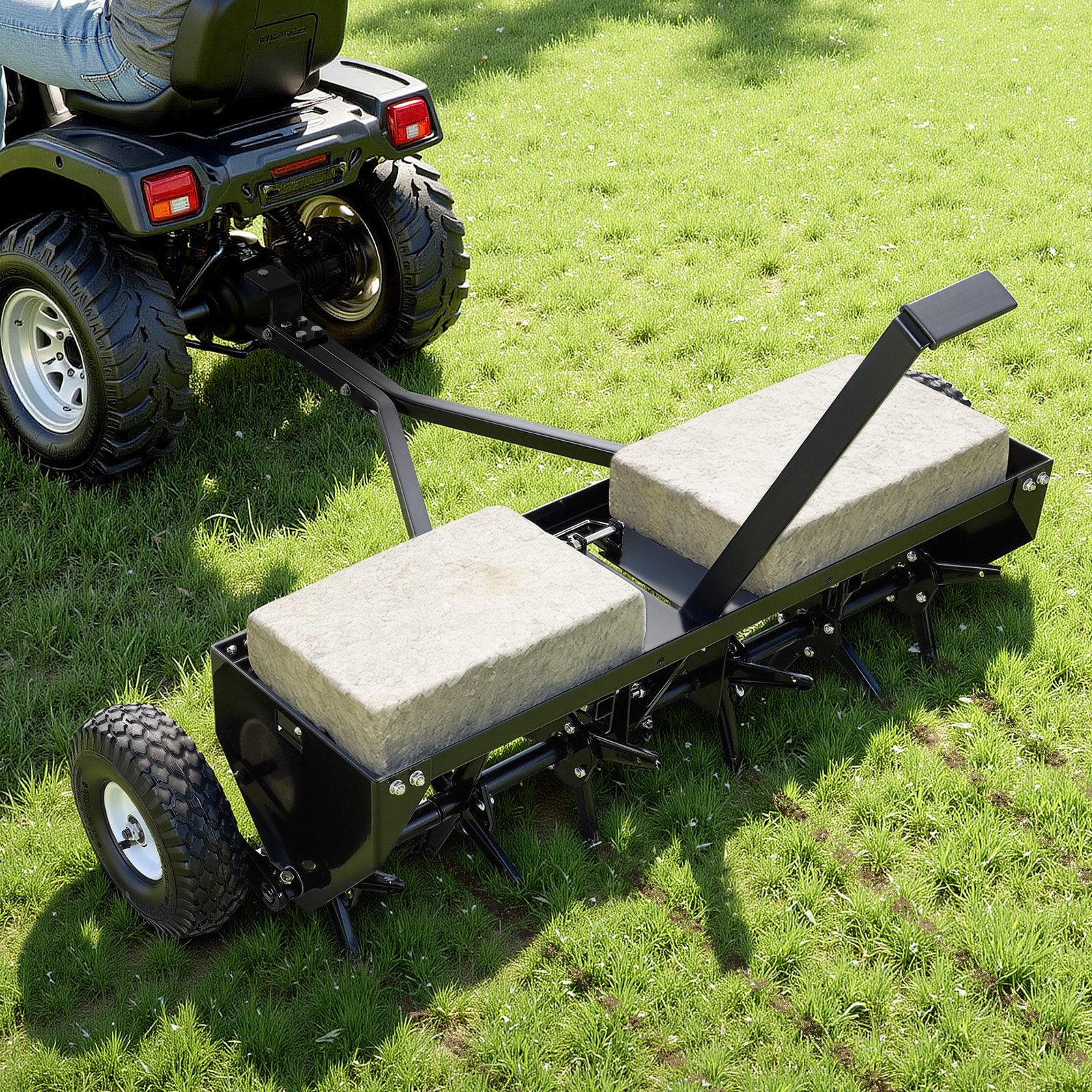 VEVOR Tow Behind Plug Aerator, 40 in Lawn Core Aerator Tool Universal Hitch, 120lbs Weight Capacity, Heavy Duty  & Rust-Resistant, Pull Behind Spike Aerators with Tray for Farmland & Garden Tractors