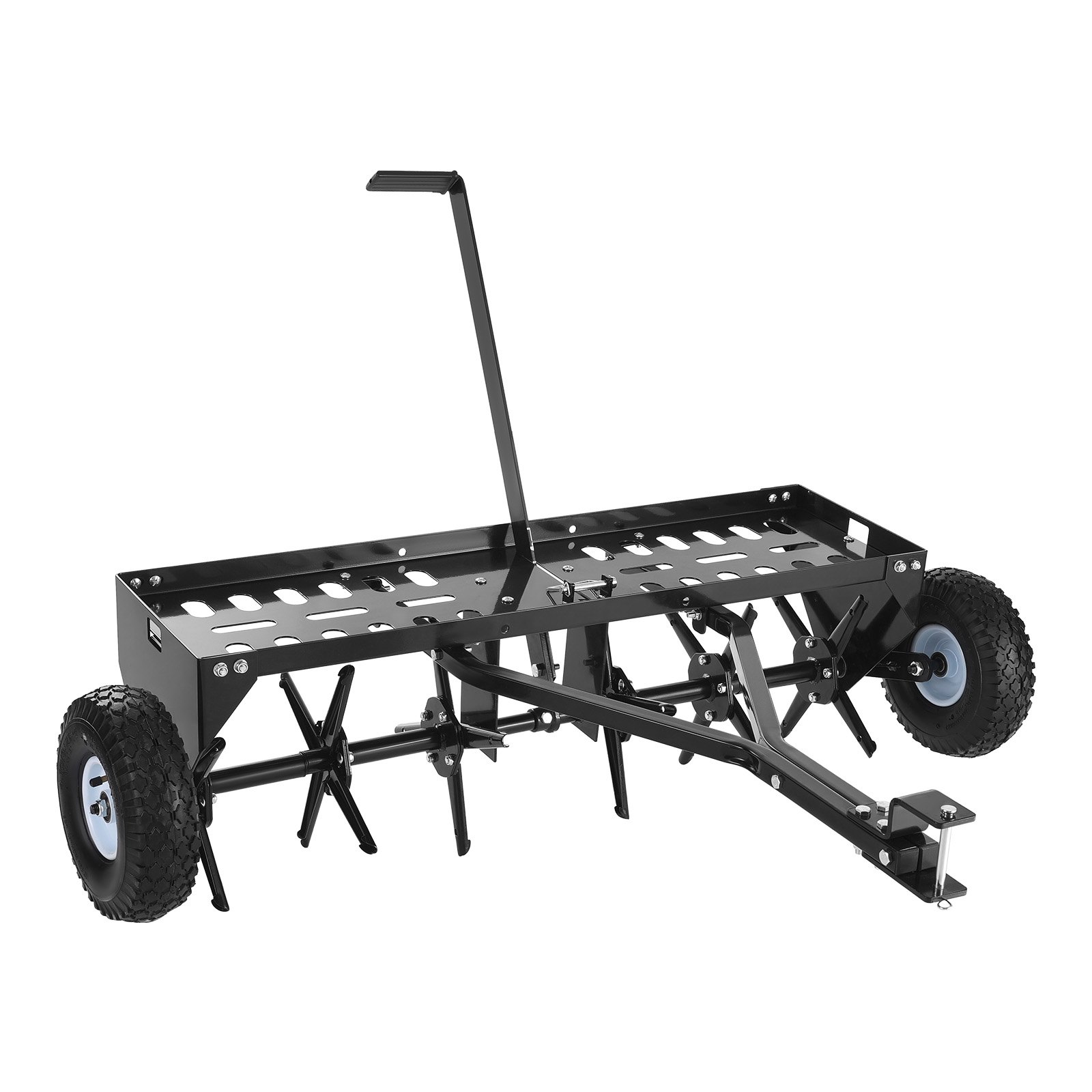 VEVOR Tow Behind Plug Aerator, 40 in Lawn Core Aerator Tool Universal Hitch, 120lbs Weight Capacity, Heavy Duty  & Rust-Resistant, Pull Behind Spike Aerators with Tray for Farmland & Garden Tractors