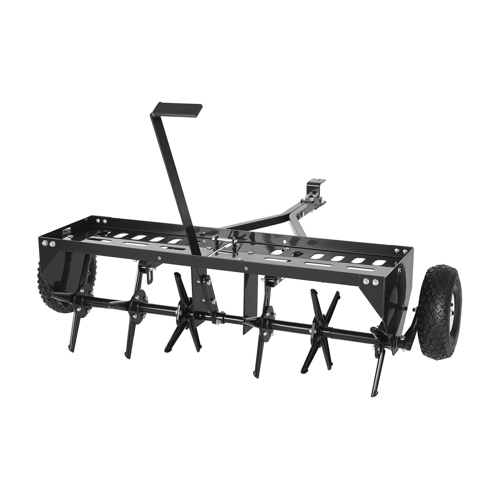 VEVOR Tow Behind Plug Aerator, 40 in Lawn Core Aerator Tool Universal Hitch, 120lbs Weight Capacity, Heavy Duty  & Rust-Resistant, Pull Behind Spike Aerators with Tray for Farmland & Garden Tractors