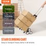 VEVOR Stair Climbing Cart, 100 kg Load Capacity, Foldable Hand Truck with 82-116 cm Adjustable Handle Height, 4 Universal Wheels & 2 Elastic Ropes, Multipurpose Dolly for Warehouse Shopping