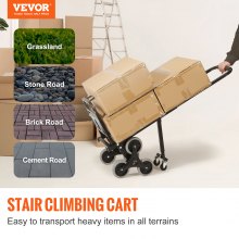 VEVOR Stair Climbing Cart, Heavy-Duty Hand Truck Dolly 170 kg Load Capacity, Foldable Stair Climber Hand Trucks with Adjustable Handle, All Terrain Cart for Stairs with 10 Wheels