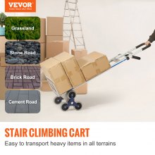 VEVOR Stair Climbing Cart, 250 kg Load Capacity, Aluminum Hand Truck Dolly with Dual Handles, Integrated Frame & Nonslip Rubber Wheels, Multipurpose Stair Climber for Warehouse Shopping Airport