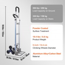 VEVOR Stair Climbing Cart, 550 lbs Load Capacity, Aluminum Hand Truck Dolly with Dual Handles, Integrated Frame & Nonslip Rubber Wheels, Multipurpose Stair Climber for Warehouse Shopping Airport