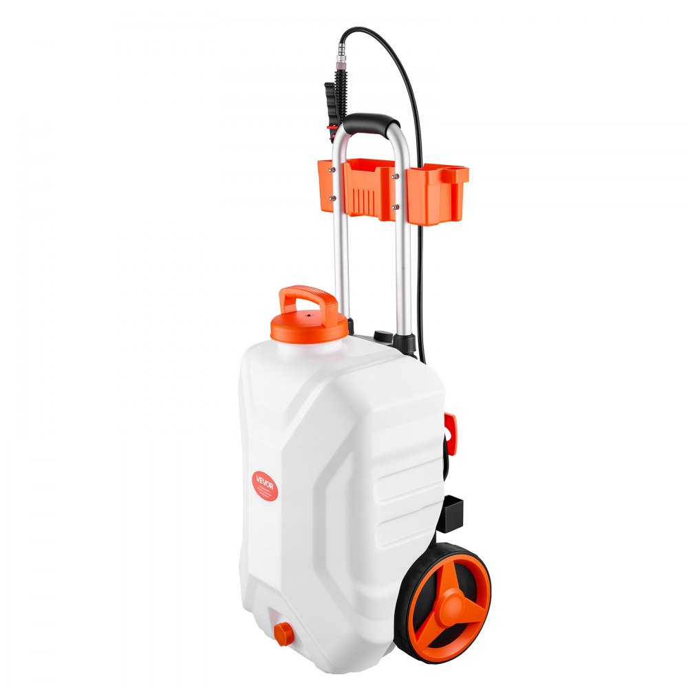 VEVOR Battery-Powered Sprayer with Wheeled Cart, 10 Gallons Electric Weed Sprayer, Adjustable 0-80 PSI, Yard Lawn Sprayers with Wheels, 5 Nozzles & 98ft Hose, 3-6H Spray Time, for Weeding, Cleaning