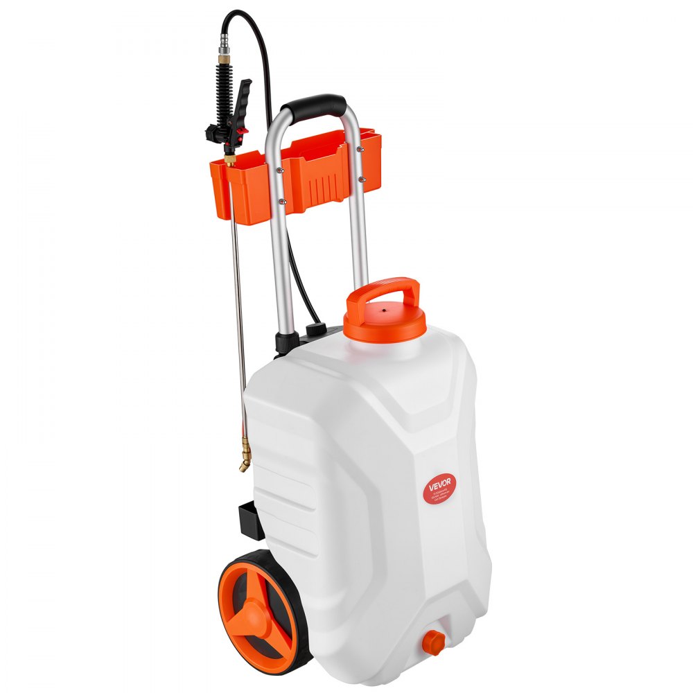 VEVOR Battery-Powered Sprayer with Wheeled Cart, 10 Gallons Electric Weed Sprayer, Adjustable 0-80 PSI, Yard Lawn Sprayers with Wheels, 5 Nozzles & 98ft Hose, 3-6H Spray Time, for Weeding, Cleaning