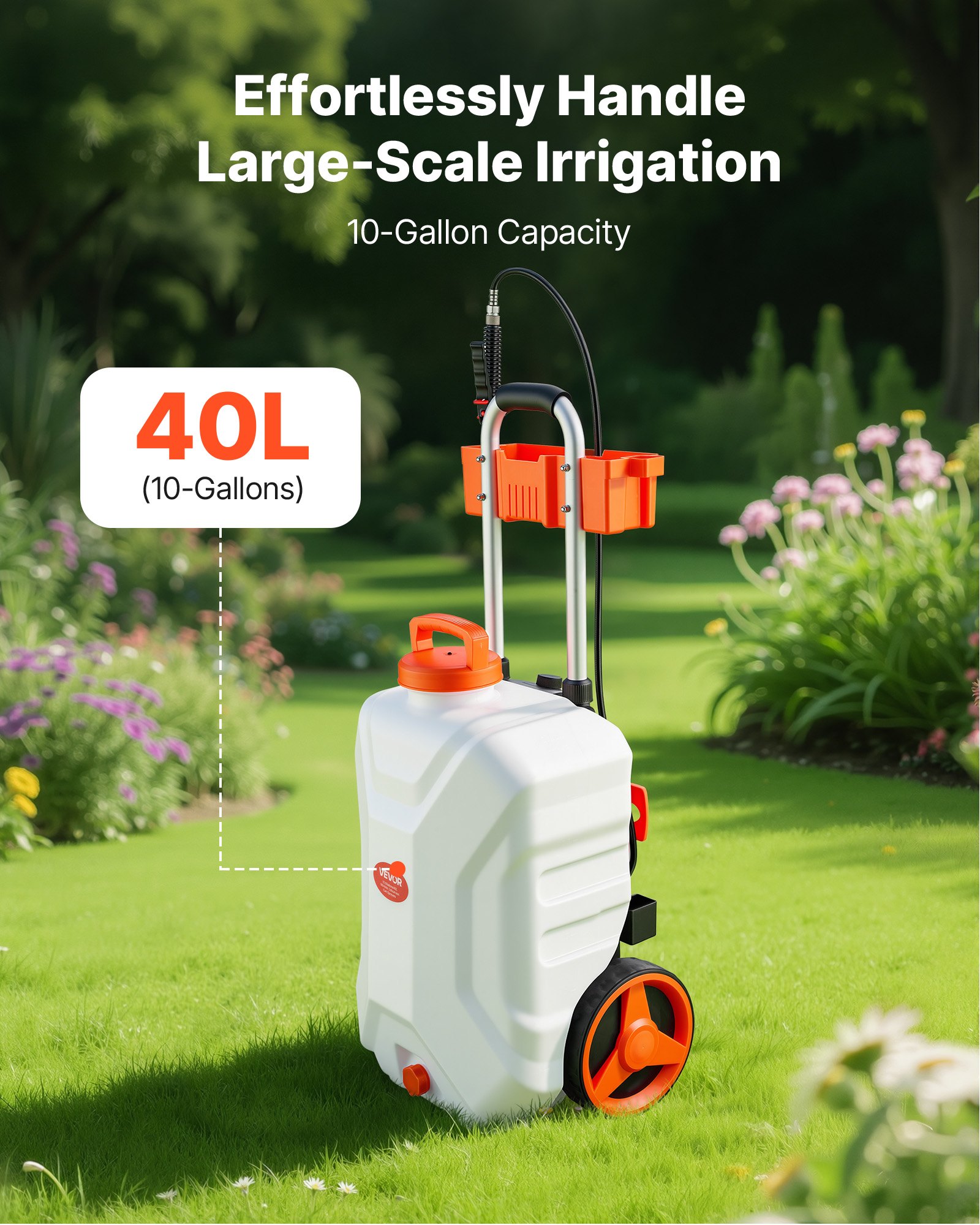 VEVOR Battery-Powered Sprayer with Wheeled Cart, 10 Gallons Electric Weed Sprayer, Adjustable 0-80 PSI, Yard Lawn Sprayers with Wheels, 5 Nozzles & 98ft Hose, 3-6H Spray Time, for Weeding, Cleaning