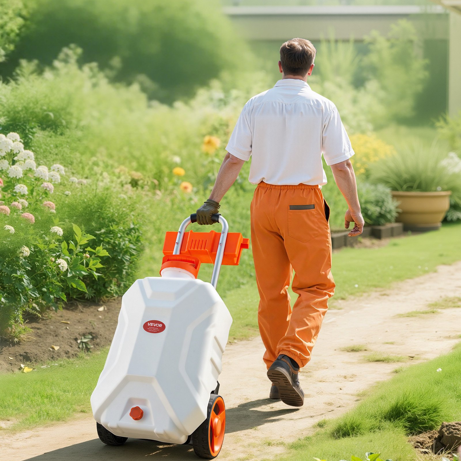 VEVOR Battery-Powered Sprayer with Wheeled Cart, 10 Gallons Electric Weed Sprayer, Adjustable 0-80 PSI, Yard Lawn Sprayers with Wheels, 5 Nozzles & 98ft Hose, 3-6H Spray Time, for Weeding, Cleaning