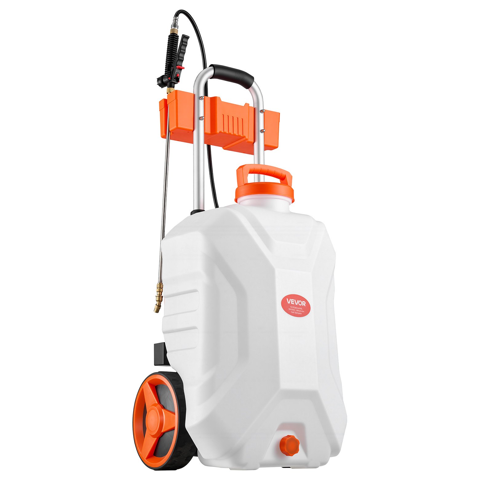 VEVOR Battery-Powered Sprayer with Wheeled Cart, 10 Gallons Electric Weed Sprayer, Adjustable 0-80 PSI, Yard Lawn Sprayers with Wheels, 5 Nozzles & 98ft Hose, 3-6H Spray Time, for Weeding, Cleaning