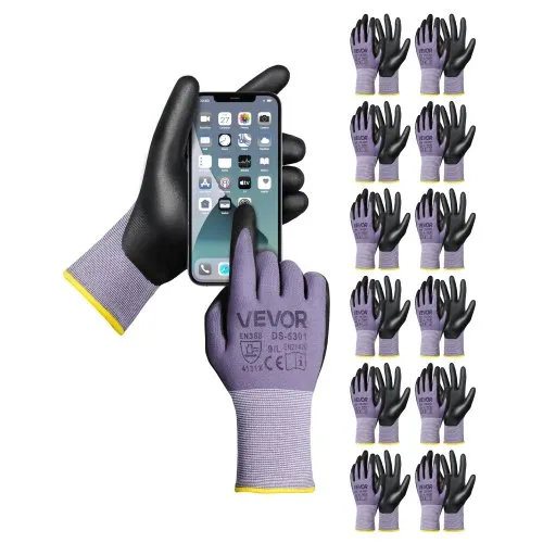 Work Gloves 12 Pairs Touch Screen Nitrile-Coated Garden Construction Gloves