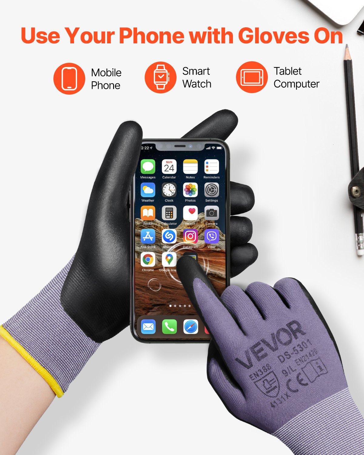 Guantes de trabajo (12 pares) con revestimiento de nitrilo para pantalla táctil, para jardinería y construcción