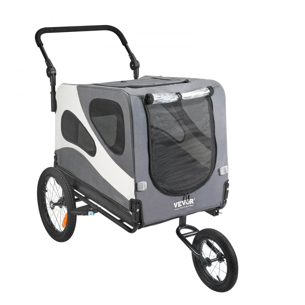 VEVOR Dog Bike Trailer, Supports up to 100 lbs, 2-in-1 Pet Stroller Cart Bicycle Carrier, Easy Folding Cart Frame with Quick Release Wheels, Universal Bicycle Coupler, Reflectors, Flag, Black/Gray