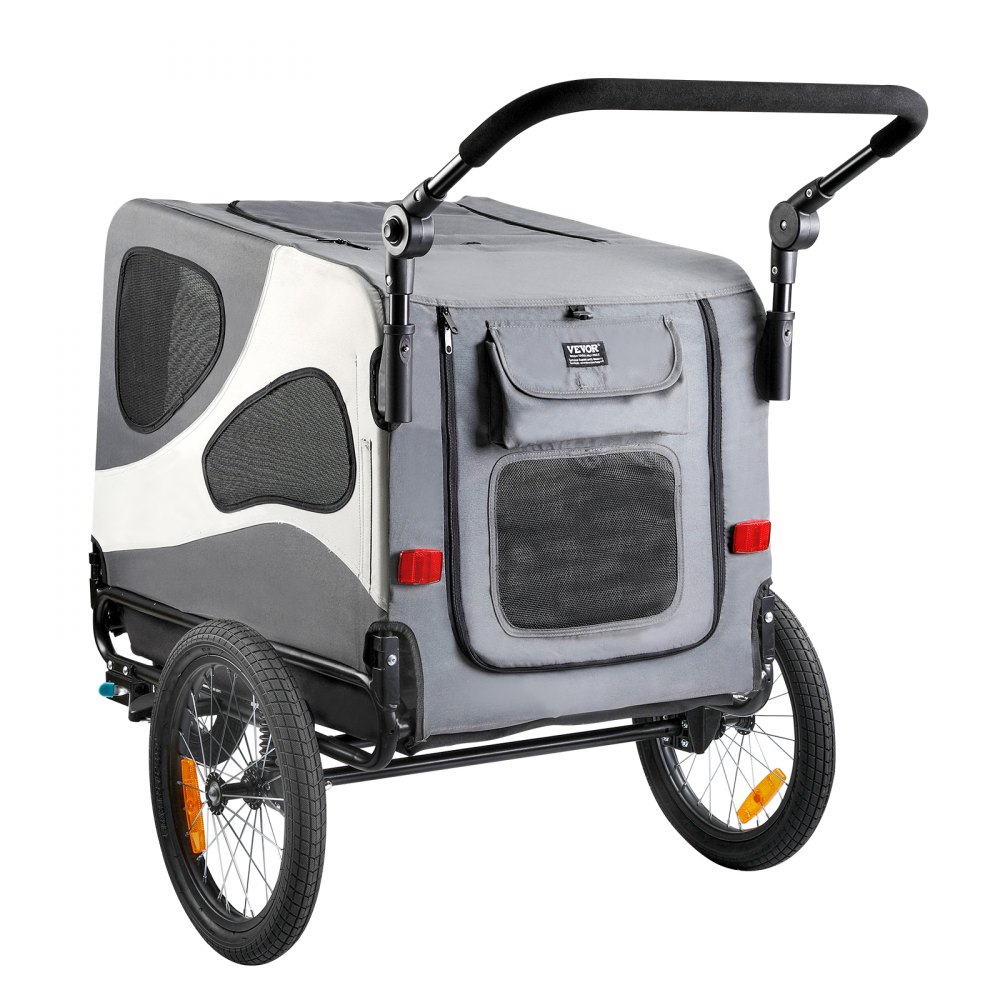 VEVOR Dog Bike Trailer, Supports up to 100 lbs, 2-in-1 Pet Stroller Cart Bicycle Carrier, Easy Folding Cart Frame with Quick Release Wheels, Universal Bicycle Coupler, Reflectors, Flag, Black/Gray