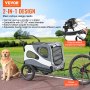 Trailer de bicicleta para cães VEVOR, suporta até 100 libras, porta-bicicletas para carrinho de animais de estimação 2 em 1, estrutura de carrinho dobrável fácil com rodas de liberação rápida, acoplador de bicicleta universal, refletores, bandeira, preto/cinza