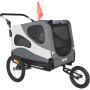VEVOR Hundcykelvagn, Stöder upp till 100 lbs, 2-i-1 Pet Stroller Cart Cykelhållare, Enkel hopfällbar vagnram med snabbkopplingshjul, Universal Cykelkoppling, Reflexer, Flagga, Svart/Grå