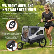 VEVOR Dog Bike Trailer, Supports up to 45 kg, 2-in-1 Pet Stroller Cart Bicycle Carrier, Easy Folding Cart Frame with Quick Release Wheels, Universal Bicycle Coupler, Reflectors, Flag, Black/Gray
