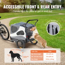 VEVOR Dog Bike Trailer, Supports up to 45 kg, 2-in-1 Pet Stroller Cart Bicycle Carrier, Easy Folding Cart Frame with Quick Release Wheels, Universal Bicycle Coupler, Reflectors, Flag, Black/Gray