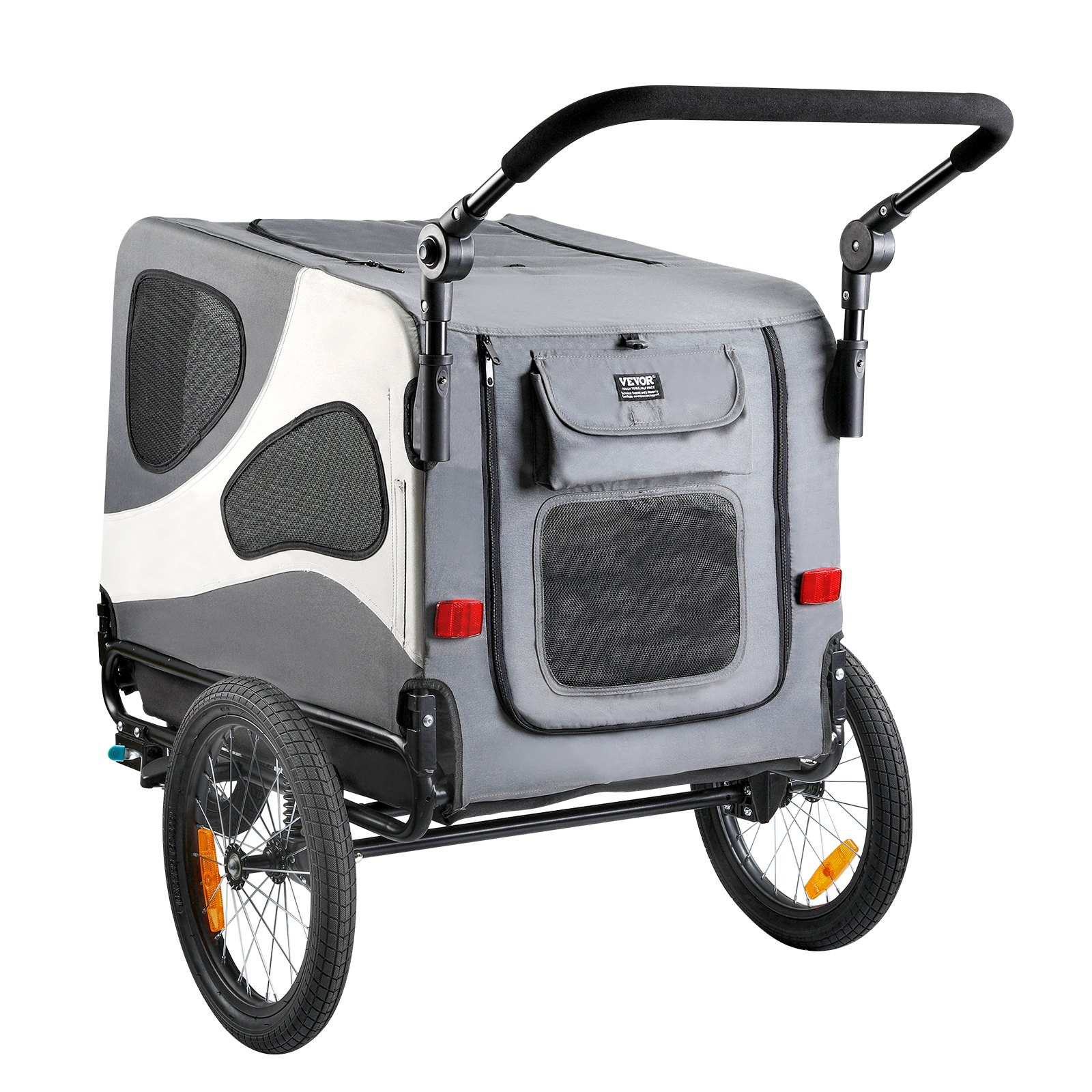 VEVOR Dog Bike Trailer, Supports up to 100 lbs, 2-in-1 Pet Stroller Cart Bicycle Carrier, Easy Folding Cart Frame with Quick Release Wheels, Universal Bicycle Coupler, Reflectors, Flag, Black/Gray