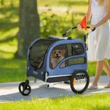 VEVOR Dog Bike Trailer, Supports up to 100 lbs, 2-in-1 Pet Stroller Cart Bicycle Carrier, Easy Folding Cart Frame with Quick Release Wheels, Universal Bicycle Coupler, Reflectors, Flag, Blue/Black