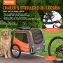 VEVOR koiran pyörän peräkärry, kantaa jopa 66 paunaa, 2-in-1 lemmikkivaunujen pyöräteline, helposti taitettava kärryrunko pikakiinnityspyörillä, yleinen polkupyörän kiinnike, heijastimet, lippu, oranssi/harmaa