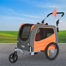 VEVOR Dog Bike Trailer, Supports up to 66 lbs, 2-in-1 Pet Stroller Cart Bicycle Carrier, Easy Folding Cart Frame with Quick Release Wheels, Universal Bicycle Coupler, Reflectors, Flag, Orange/Gray