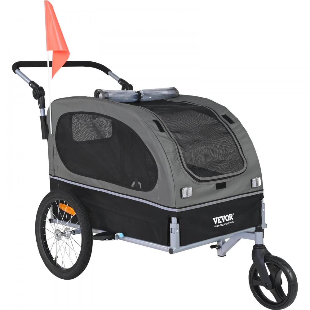 VEVOR Dog Bike Trailer Supports up to 88 lbs 2-in-1 Pet Stroller Cart Bicycle Carrier Easy Folding Cart Frame with Quick Release Wheels Universal