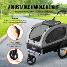 VEVOR Dog Bike Trailer, Supports up to 88 lbs, 2-in-1 Pet Stroller Cart Bicycle Carrier, Easy Folding Cart Frame with Quick Release Wheels, Universal Bicycle Coupler, Reflectors, Flag, Black/Gray