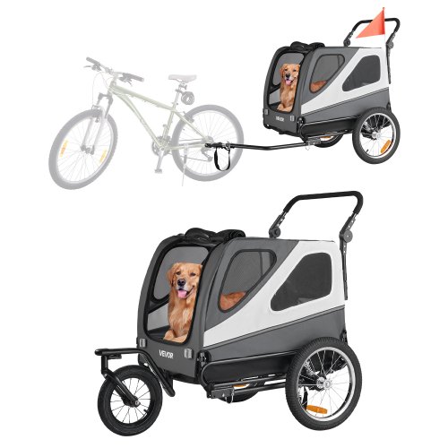 VEVOR Dog Bike Trailer, Supports up to 45 kg, 2-in-1 Pet Stroller Cart Bicycle Carrier for Small & Large Dogs, Easy Folding Frame with Quick Release Wheel, Universal Bicycle Coupler, Internal Leash