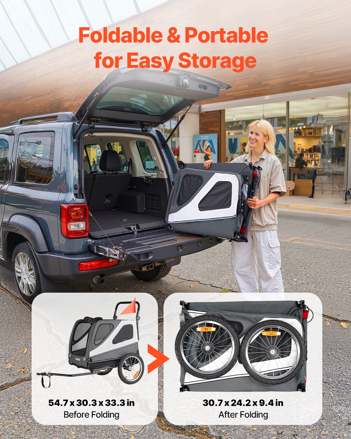 VEVOR Dog Bike Trailer, Supports up to 100 lbs, 2-in-1 Pet Stroller Cart Bicycle Carrier for Small & Large Dogs, Easy Folding Frame with Quick Release Wheel, Universal Bicycle Coupler, Internal Leash